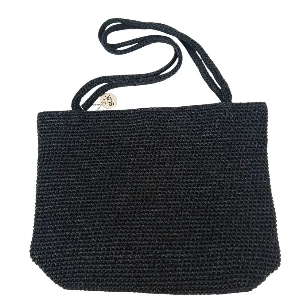 The SAK Black Crochet Shoulder Bag Original Hobo Hippie Purse Soft Slouchy EUC
